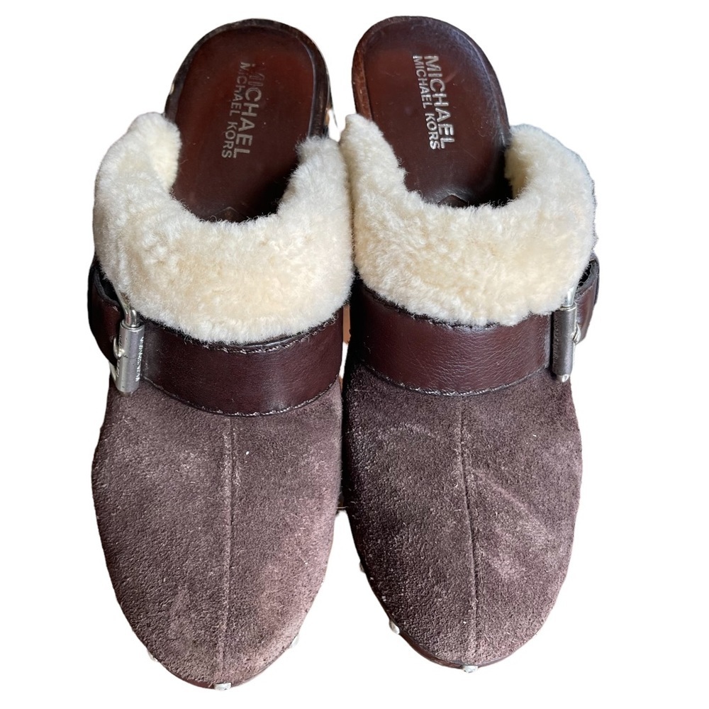 MICHAEL Michael Kors Brown Suede Leather with Wood Heels Clogs Size: 8.5